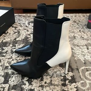 Nine West Black & White Color-Block Heeled Booties